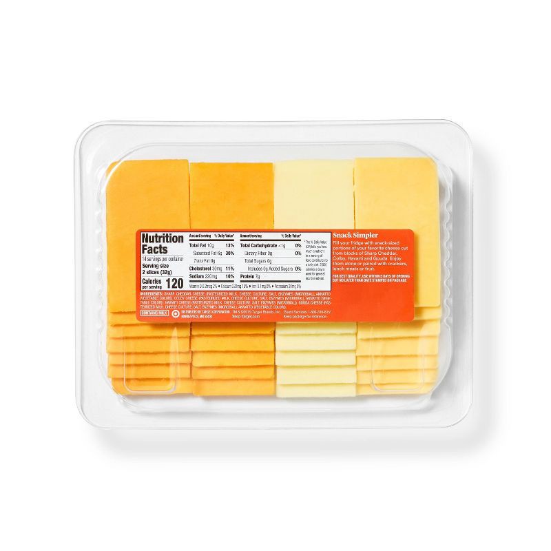 slide 2 of 4, Sharp Cheddar, Colby, Havarti & Domestic Gouda Cheese Slice Party Tray - 28ct/16oz - Good & Gather™, 28 ct; 16 oz