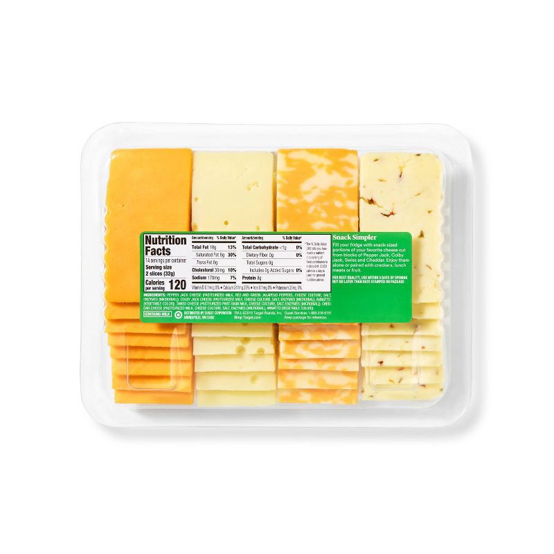 slide 2 of 3, Pepper Jack, Colby Jack, Swiss & Cheddar Cheese Slice Party Tray - 28ct/16oz - Good & Gather™, 28 ct; 16 oz