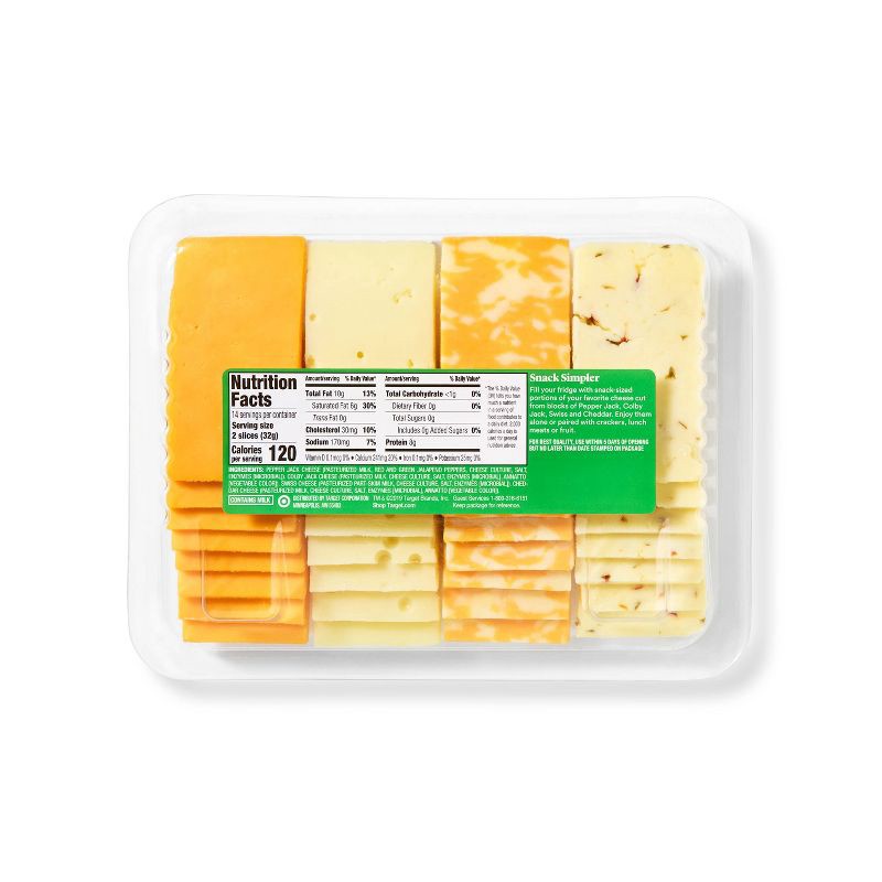 slide 2 of 4, Pepper Jack, Colby Jack, Swiss & Cheddar Cheese Slice Party Tray - 28ct/16oz - Good & Gather™, 28 ct; 16 oz