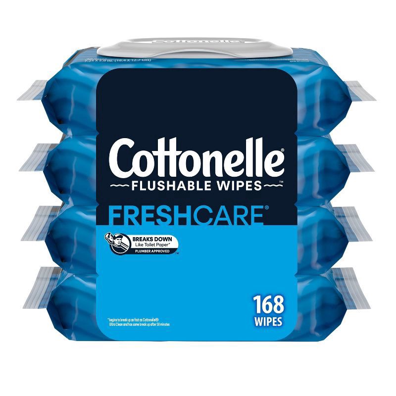 slide 1 of 9, Cottonelle Fresh Care Flushable Wet Wipes, Adult Wet Wipes, 4 Flip-Top Packs, 42 Wipes per Pack (168 Total Flushable Wipes), 4 ct