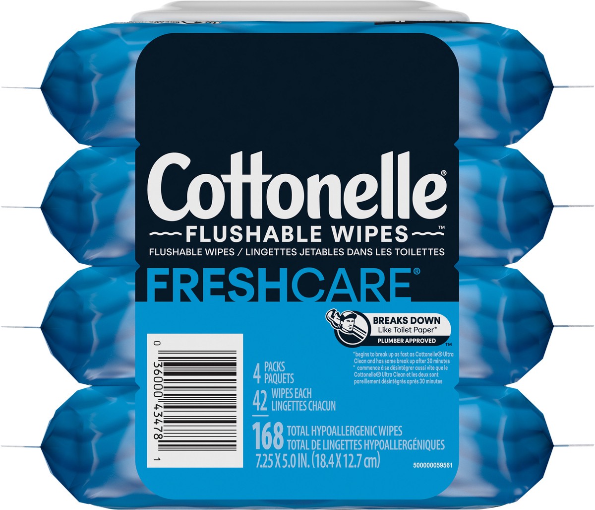 slide 7 of 9, Cottonelle Fresh Care Flushable Wet Wipes, Adult Wet Wipes, 4 Flip-Top Packs, 42 Wipes per Pack (168 Total Flushable Wipes), 4 ct