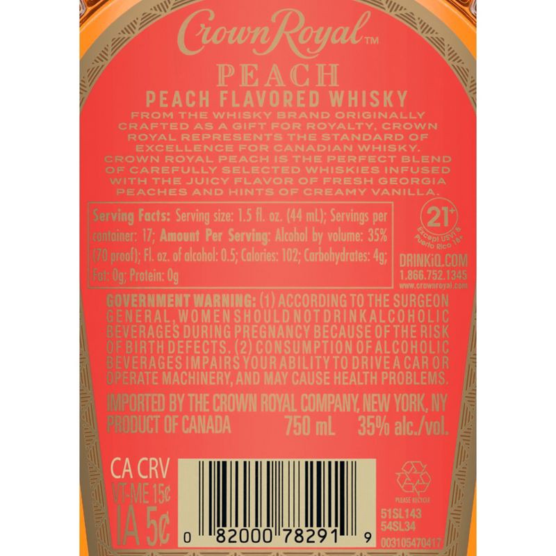 slide 7 of 9, Crown Royal Peach Flavored Canadian Whisky - 750ml Bottle, 750 ml