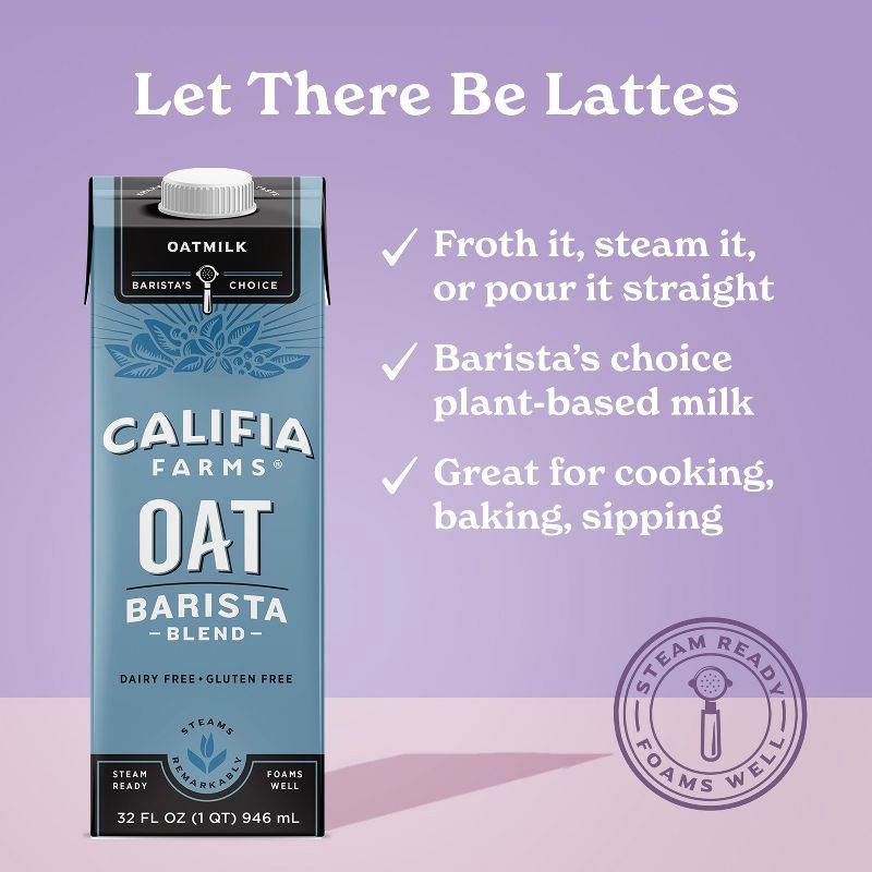 slide 2 of 5, Califia Farms Oat Barista Blend Oat Milk - 1qt, 1 qt