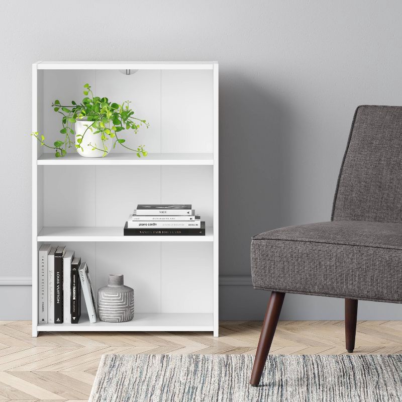 slide 2 of 4, 3 Shelf Bookcase White - Room Essentials™: Modern Style, Open Shelving, Wood Composite, No Tools Included, 1 ct