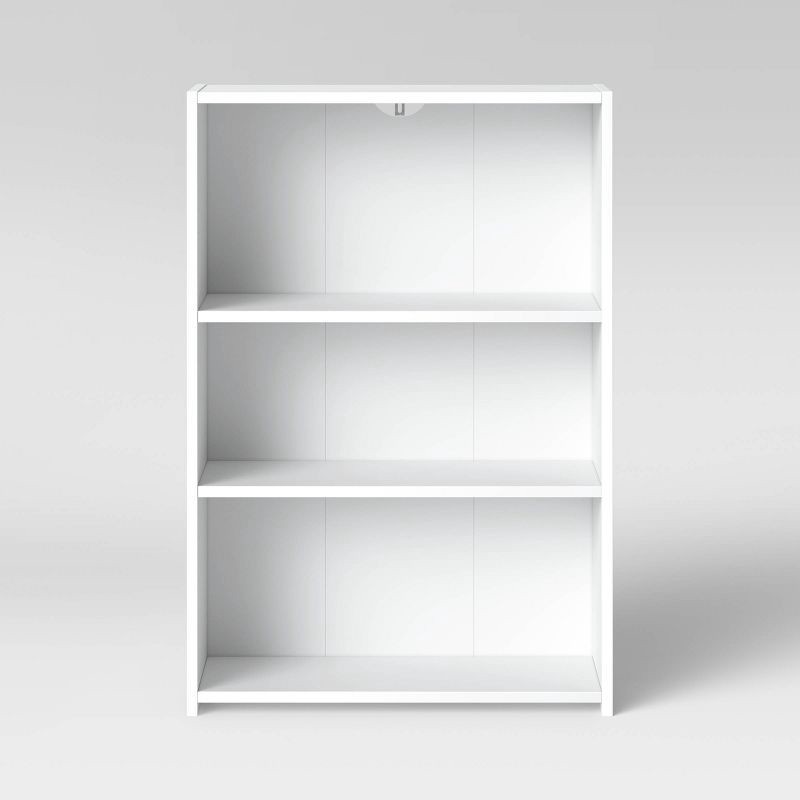 slide 1 of 4, 3 Shelf Bookcase White - Room Essentials™: Modern Style, Open Shelving, Wood Composite, No Tools Included, 1 ct