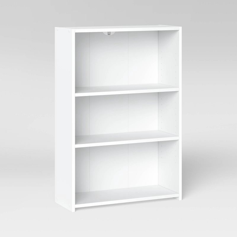 slide 3 of 4, 3 Shelf Bookcase White - Room Essentials™: Modern Style, Open Shelving, Wood Composite, No Tools Included, 1 ct