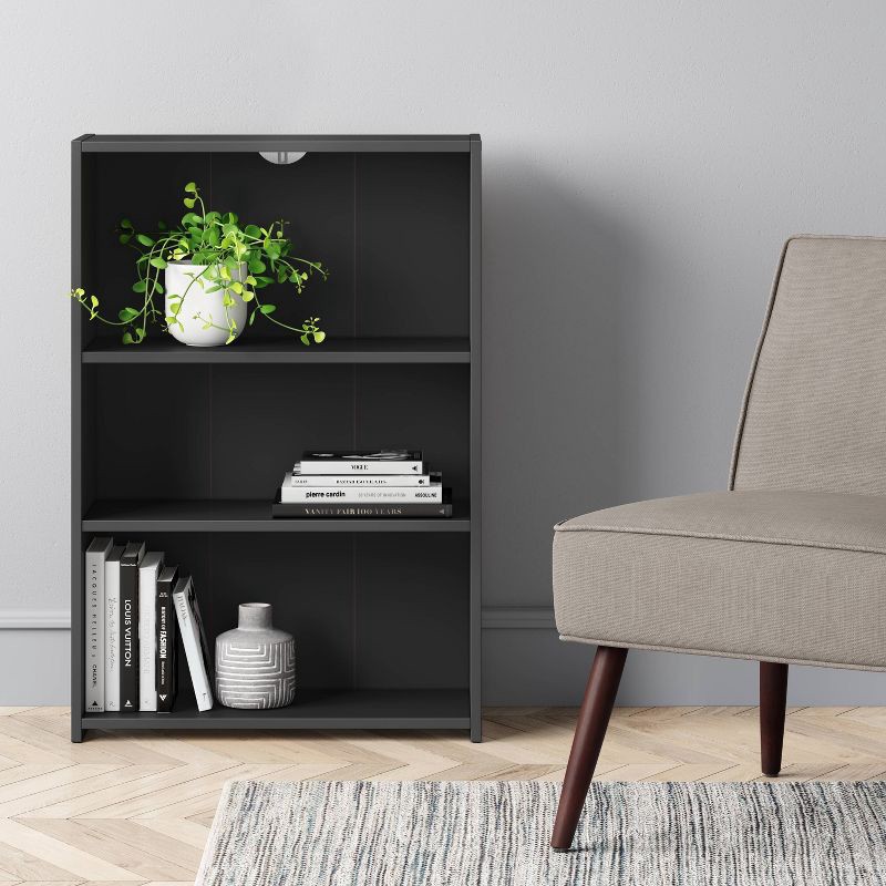 slide 2 of 4, 3 Shelf Bookcase Black - Room Essentials™: Modern Style, Wood Composite, Open Shelving Storage, 1 ct