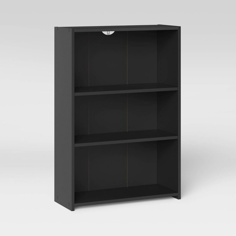 slide 3 of 4, 3 Shelf Bookcase Black - Room Essentials™: Modern Style, Wood Composite, Open Shelving Storage, 1 ct