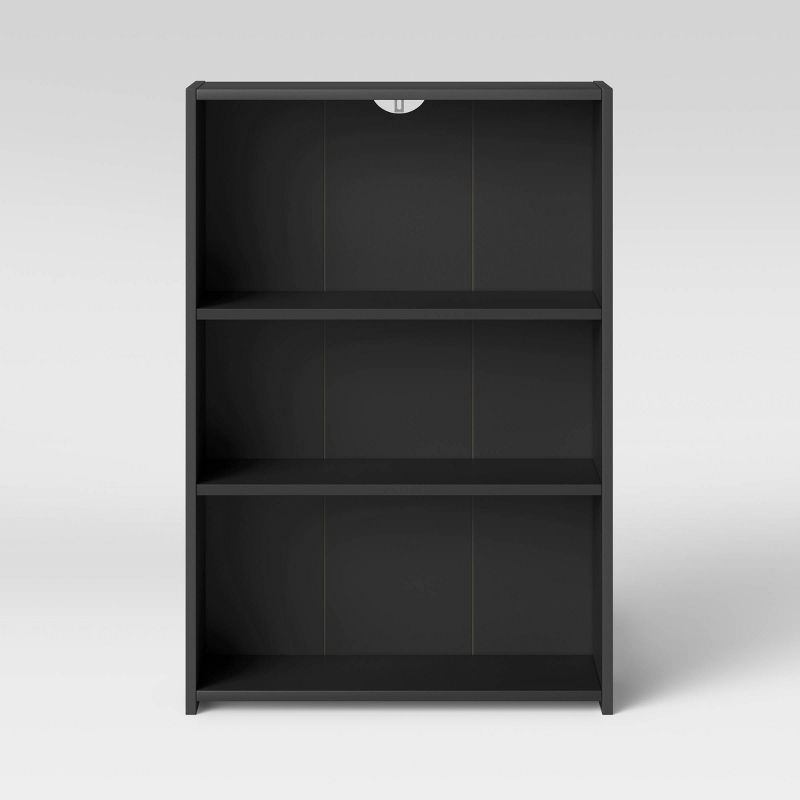 slide 1 of 4, 3 Shelf Bookcase Black - Room Essentials™: Modern Style, Wood Composite, Open Shelving Storage, 1 ct