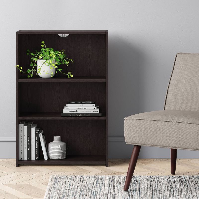 slide 2 of 4, 3 Shelf Bookcase Espresso Brown - Room Essentials™: Adjustable, Modern Design, Wood Composite, 1 ct