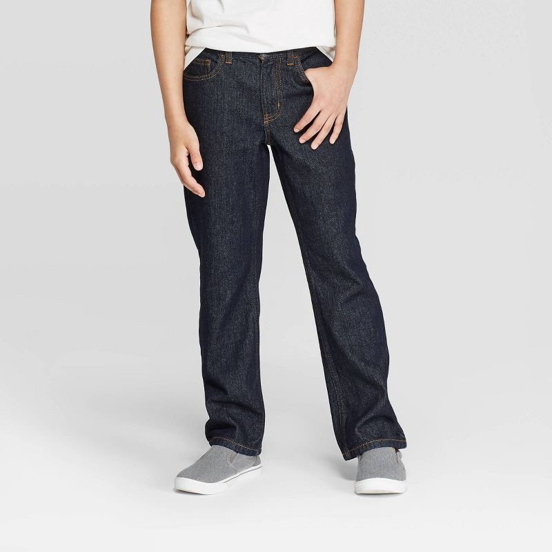 slide 1 of 3, Boys' Relaxed Straight Fit Jeans - Cat & Jack Dark Blue Denim 5, 1 ct