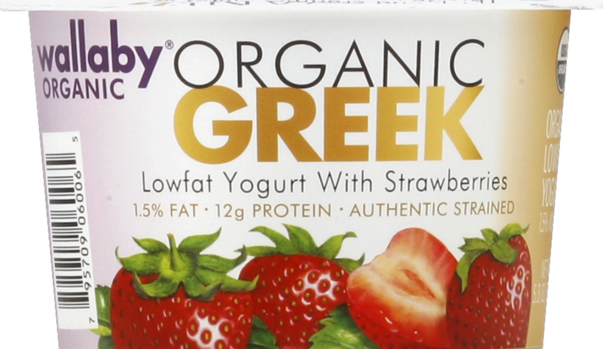 slide 2 of 3, Wallaby Organic Greek Low Fat with Strawberries Yogurt, 5.3 oz