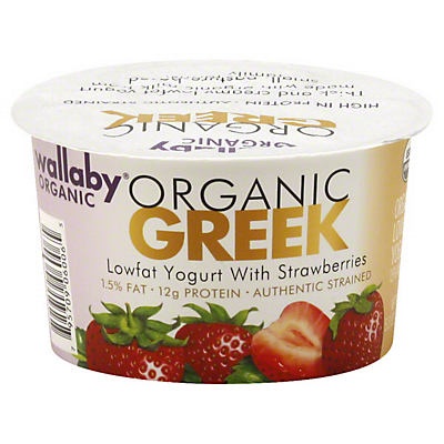 slide 1 of 3, Wallaby Organic Greek Low Fat with Strawberries Yogurt, 5.3 oz