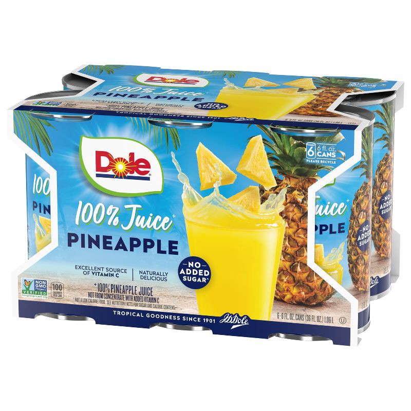 slide 4 of 8, Dole 100% Pineapple Juice - 6pk/6 fl oz Cans, 6 ct, 6 fl oz
