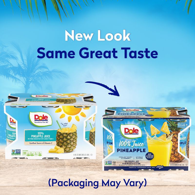 slide 5 of 8, Dole 100% Pineapple Juice - 6pk/6 fl oz Cans, 6 ct, 6 fl oz