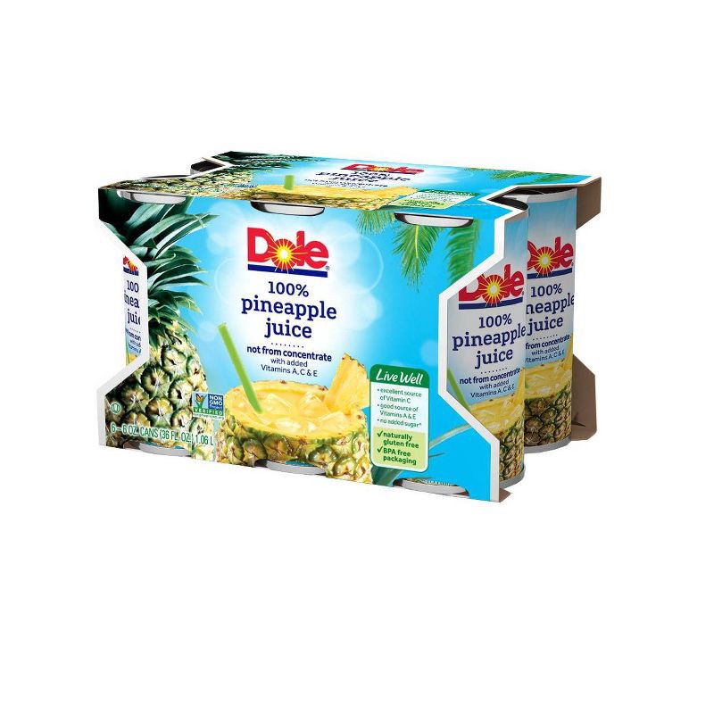 slide 1 of 5, Dole 100% Pineapple Juice - 6pk/6 fl oz Cans, 6 ct, 6 fl oz