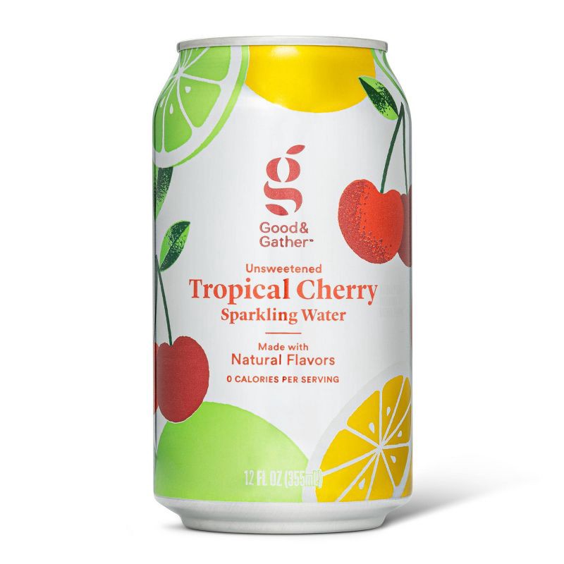 slide 2 of 3, Tropical Cherry Sparkling Water - 8pk/12 fl oz Cans - Good & Gather™, 8 ct; 12 fl oz