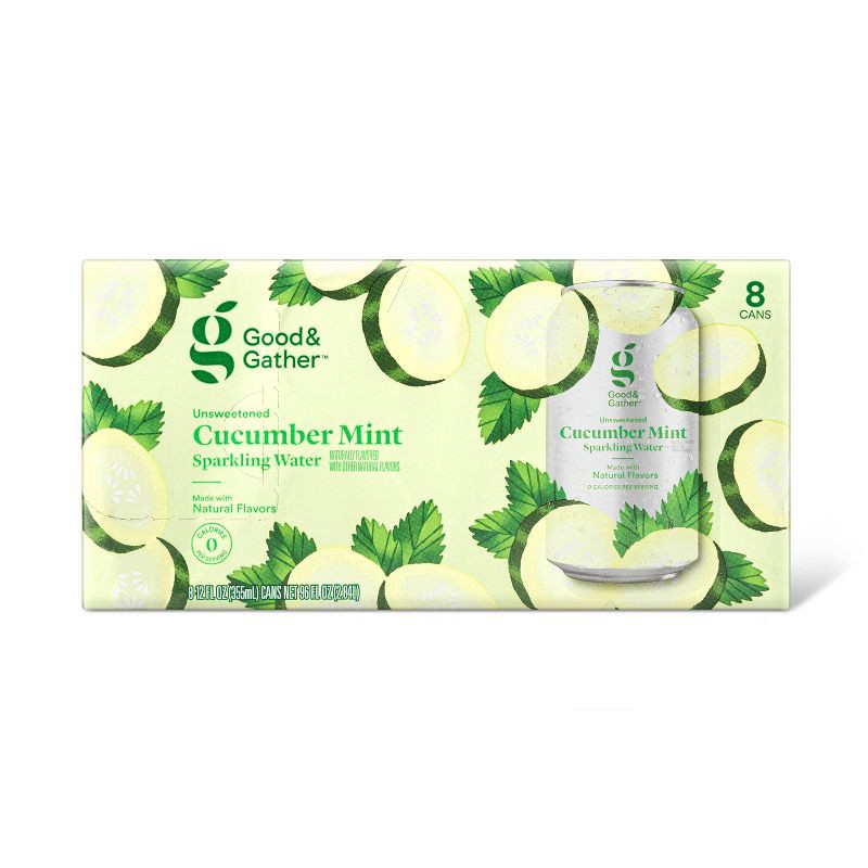 slide 1 of 3, Cucumber Mint Sparkling Water - 8pk/12 fl oz Cans - Good & Gather™, 8 ct; 12 fl oz