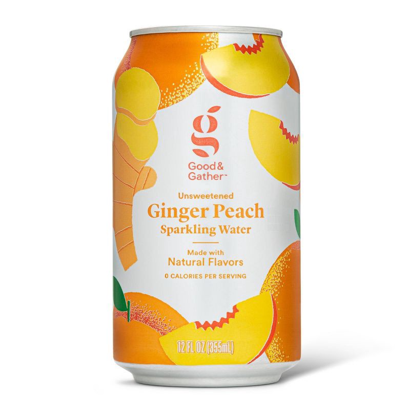 slide 2 of 3, Ginger Peach Sparkling Water - 8pk/12 fl oz Cans - Good & Gather™, 8 ct; 12 fl oz