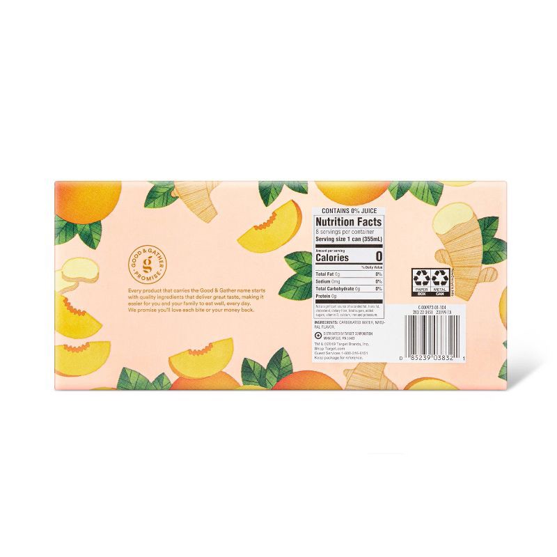 slide 3 of 3, Ginger Peach Sparkling Water - 8pk/12 fl oz Cans - Good & Gather™, 8 ct; 12 fl oz