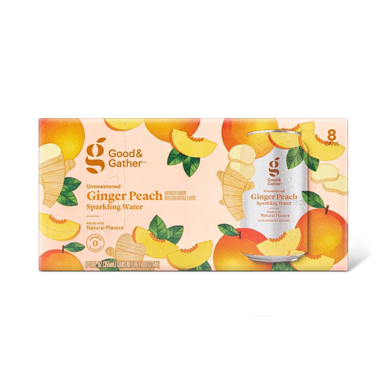 slide 1 of 3, Ginger Peach Sparkling Water - 8pk/12 fl oz Cans - Good & Gather™, 8 ct; 12 fl oz