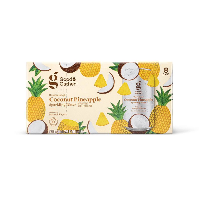 slide 1 of 3, Coconut Pineapple Sparkling Water - 8pk/12 fl oz Cans - Good & Gather™, 8 ct; 12 fl oz