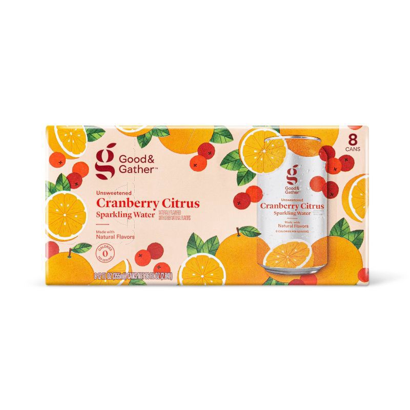 slide 1 of 3, Cranberry Citrus Sparkling Water - 8pk/12 fl oz Cans - Good & Gather™, 8 ct; 12 fl oz