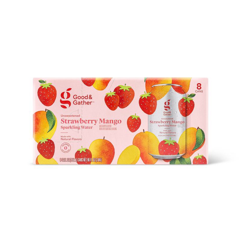 slide 1 of 3, Strawberry Mango Sparkling Water - 8pk/12 fl oz Cans - Good & Gather™, 8 ct; 12 fl oz