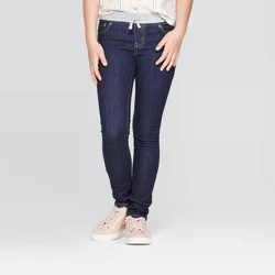 Girls' Mid-Rise Knit Waist Pull-On Skinny Jeans - Cat & Jack™ Dark Wash 6