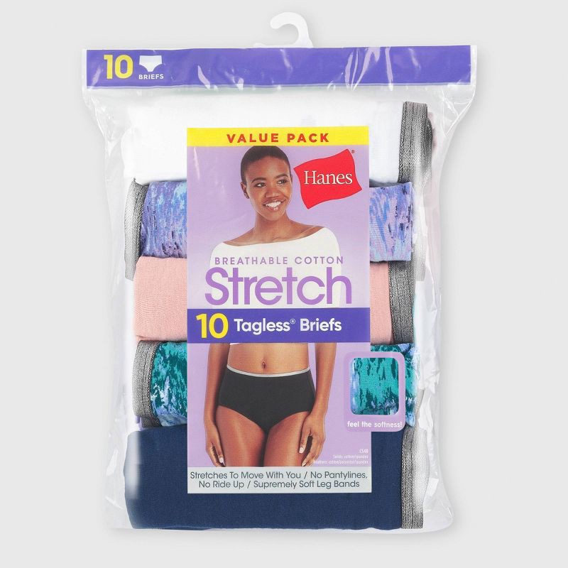 Hanes Women's 10pk Cool comfort Cotton Stretch Briefs Underwear - 9 10 ct