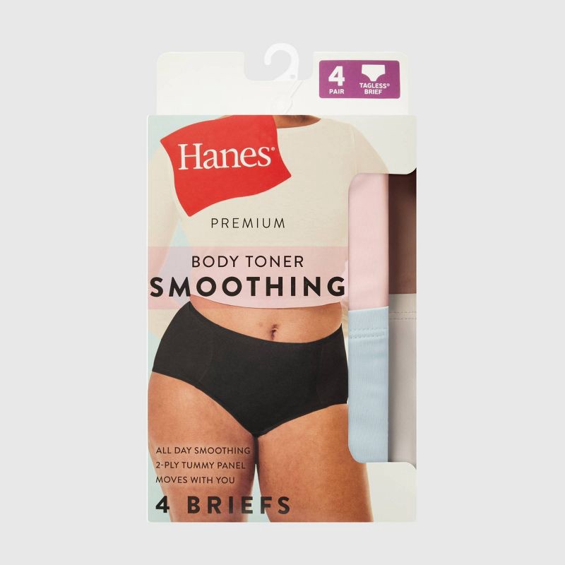slide 2 of 6, Hanes Premium Women's 4pk Tummy Control Briefs Underwear - Fashion Pack Colors May Vary M: Mid Rise Knit, 4 ct