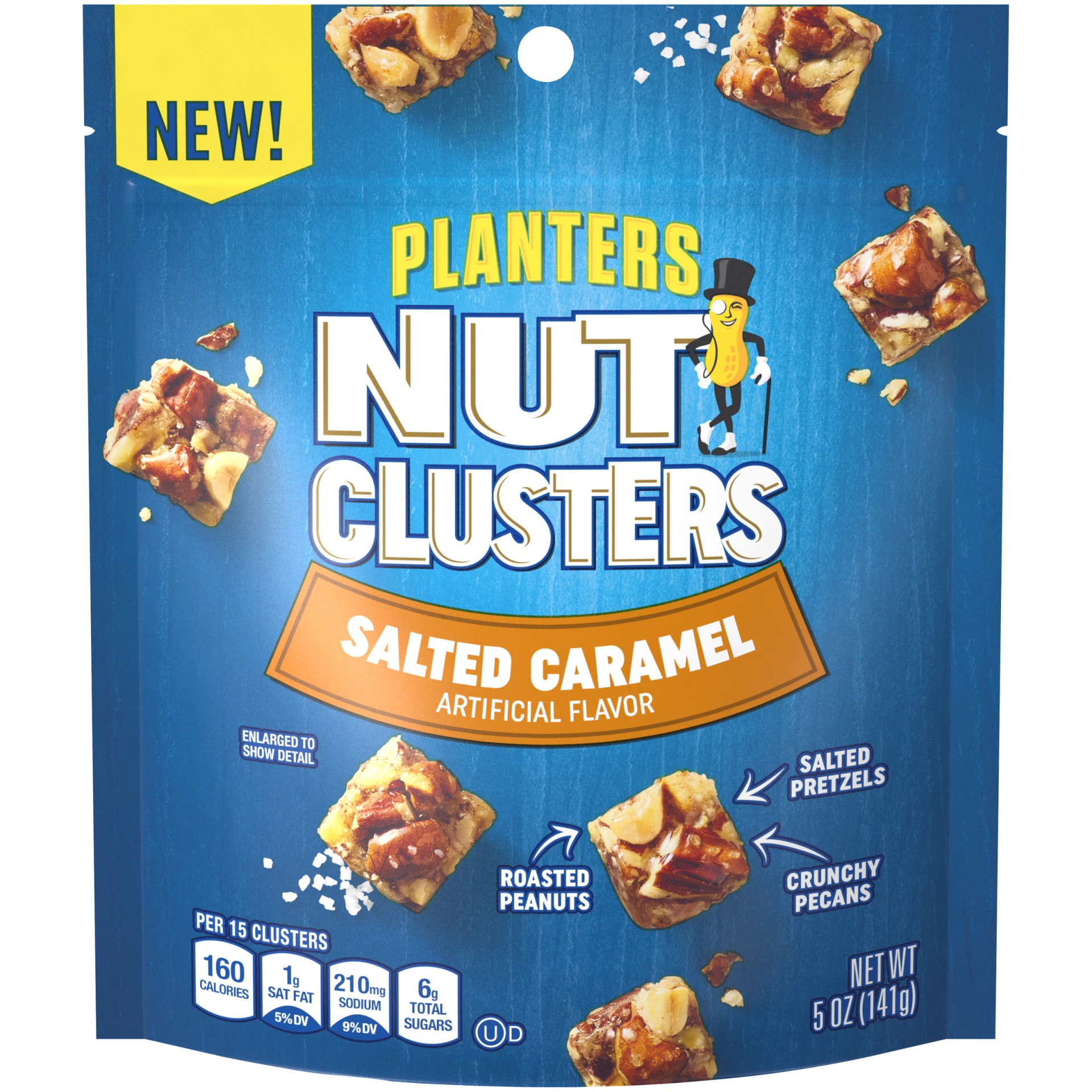 slide 1 of 6, Planters Salted Caramel Nut Clusters with Pecans Peanuts & Salted Pretzels, 5 oz