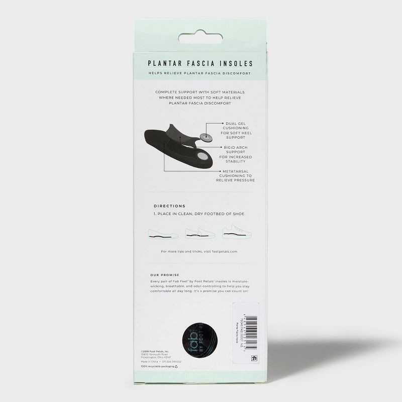 slide 5 of 5, Fab Feet Women's by Foot Petals Plantar Fascia Insoles Cushion Black One Size - Size (6-11): Foam Shoe Inserts, 1 ct