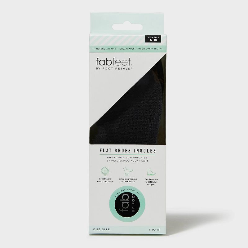 slide 1 of 5, Fab Feet Women's by Foot Petals Flat Shoe Cushion Insoles Black One Size - Size (6-10): Foam Accessory, 1 ct