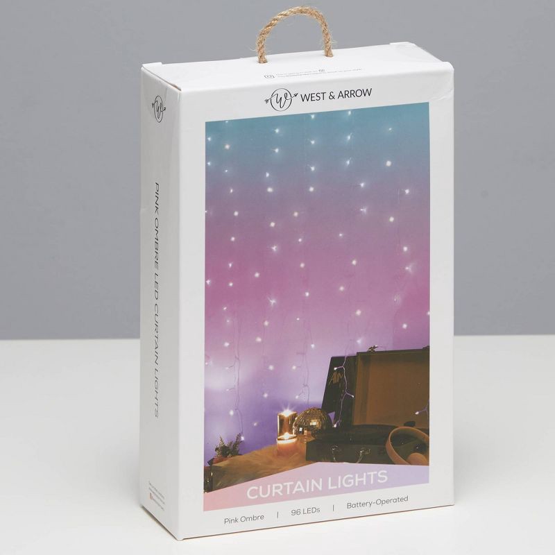slide 2 of 5, 5' x 3.5' LED Curtain String Light Mystical Pink Ombre - West & Arrow, 1 ct