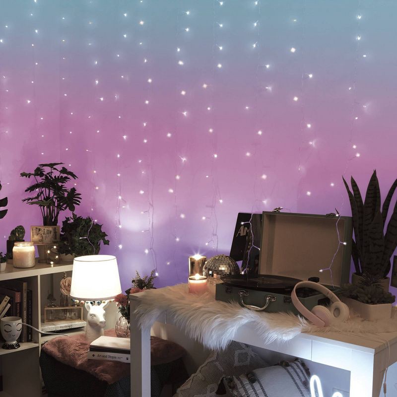slide 4 of 5, 5' x 3.5' LED Curtain String Light Mystical Pink Ombre - West & Arrow, 1 ct