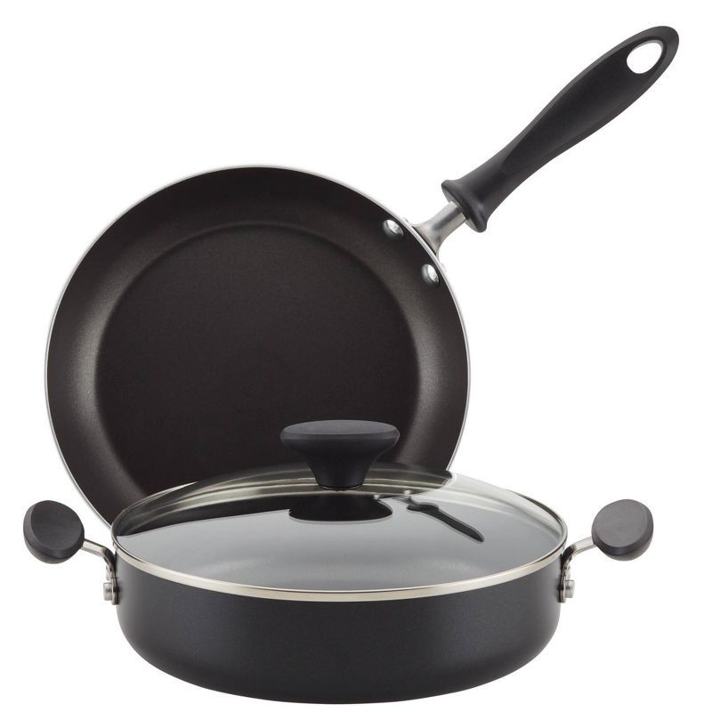 slide 1 of 1, Farberware 3pc Nonstick Aluminum Reliance Covered Sauteuse and Open Skillet Cookware Set Black, 3 ct