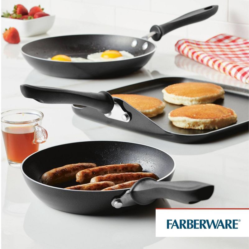 slide 5 of 9, Farberware 3pc Nonstick Aluminum Reliance Skillet and Griddle Cookware Set Black: Even-Heating Pan Set, Dishwasher-Safe, 3 ct