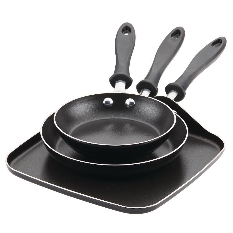 slide 1 of 6, Farberware 3pc Nonstick Aluminum Reliance Skillet and Griddle Cookware Set Black, 3 ct