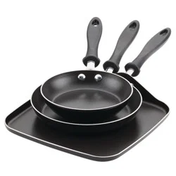 Farberware 3pc Nonstick Aluminum Reliance Skillet and Griddle Cookware Set Black: Even-Heating Pan Set, Dishwasher-Safe