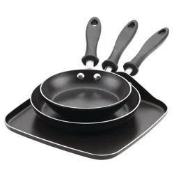 Farberware 3pc Nonstick Aluminum Reliance Skillet and Griddle Cookware Set Black: Even-Heating Pan Set, Dishwasher-Safe
