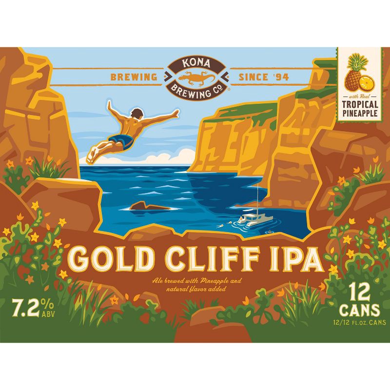 slide 2 of 7, Kona Brewing Co. Kona Gold Cliff IPA Beer - 12pk/12 fl oz Cans, 12 ct; 12 fl oz