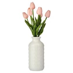 Elements 16 Inch LED Pink Tulip Vase Artificial Greenery