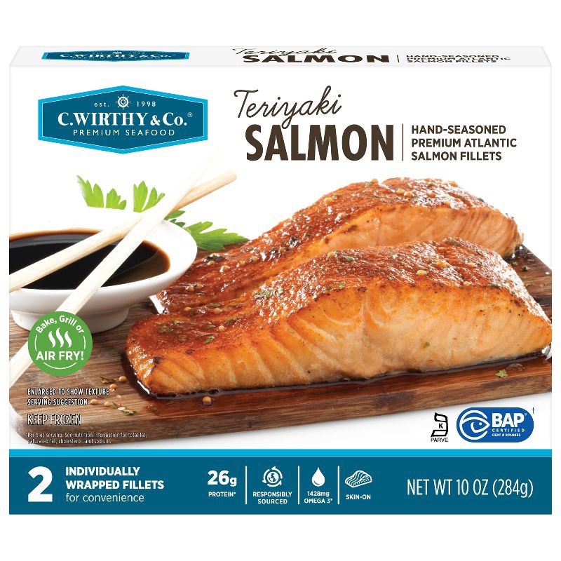 slide 1 of 7, C. Wirthy & Co. Teriyaki Hand-Seasoned Atlantic Salmon Fillets - Frozen - 10oz, 10 oz
