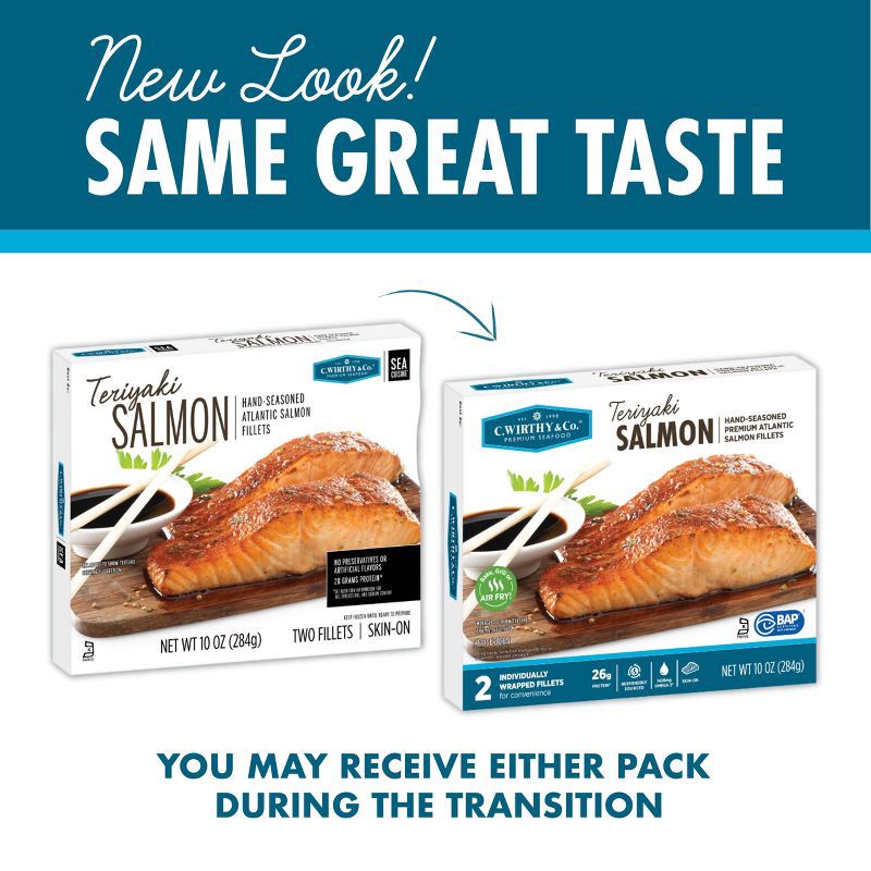 slide 4 of 7, C. Wirthy & Co. Teriyaki Hand-Seasoned Atlantic Salmon Fillets - Frozen - 10oz, 10 oz