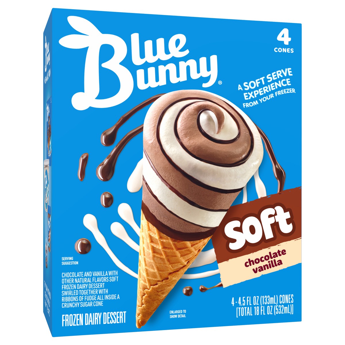 slide 4 of 4, Blue Bunny Chocolate Vanilla Twist Cones, Frozen Dessert, 4 Pack, 4 ct