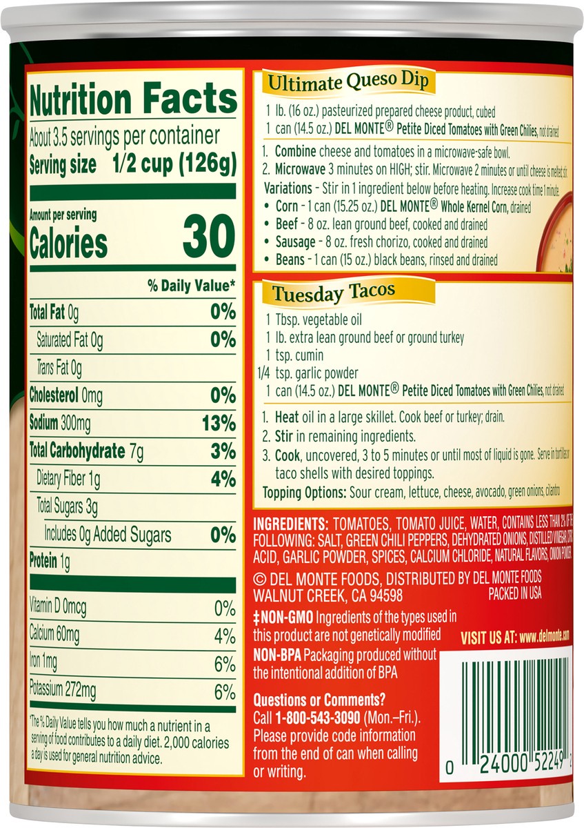 slide 6 of 7, Del Monte Tomato Dice Petite W/Chil, 14.5 oz