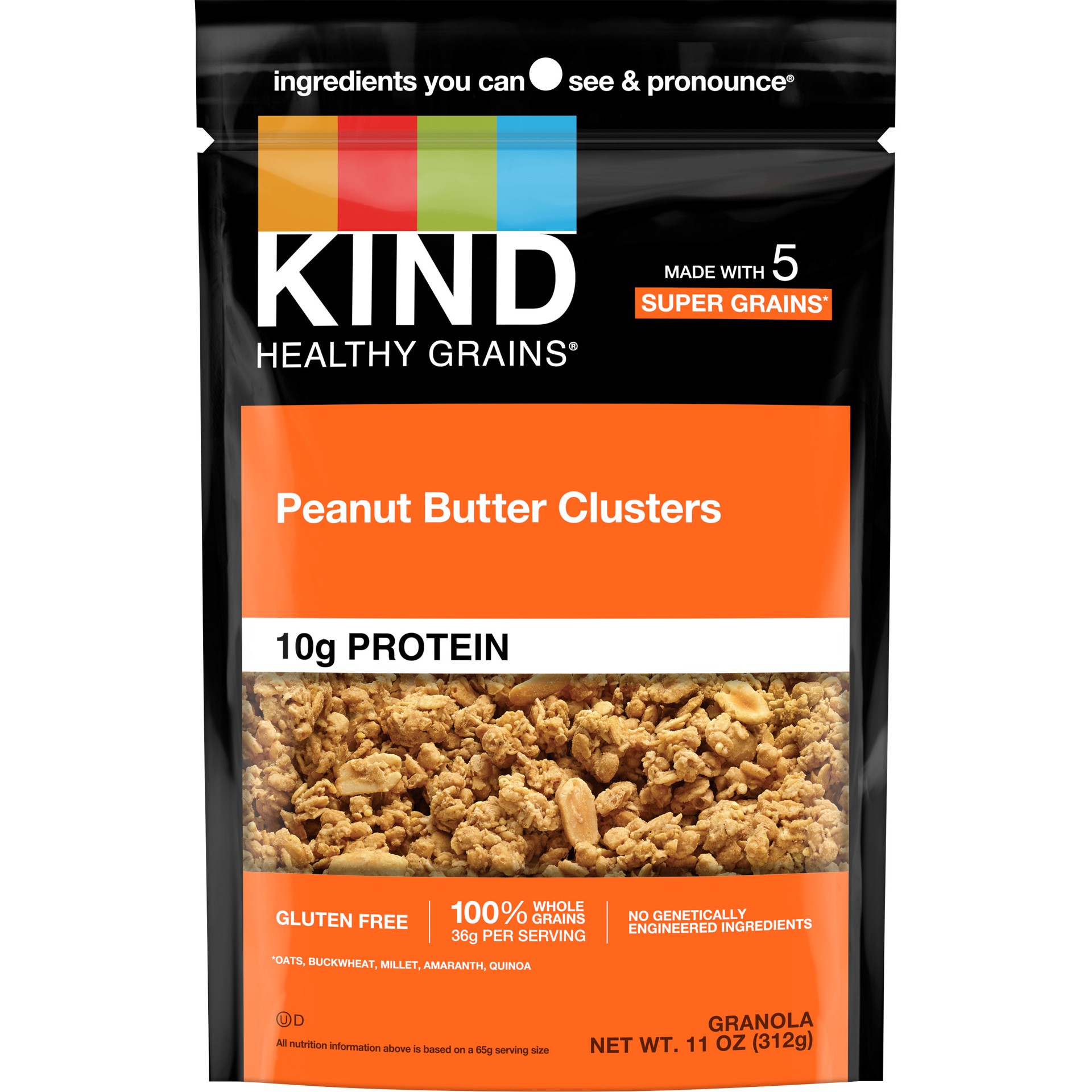 slide 1 of 1, KIND HEALTHY GRAINS Granola, Healthy Snack, Peanut Butter Granola Clusters, 10g Protein, Snack Mix 11 OZ, 