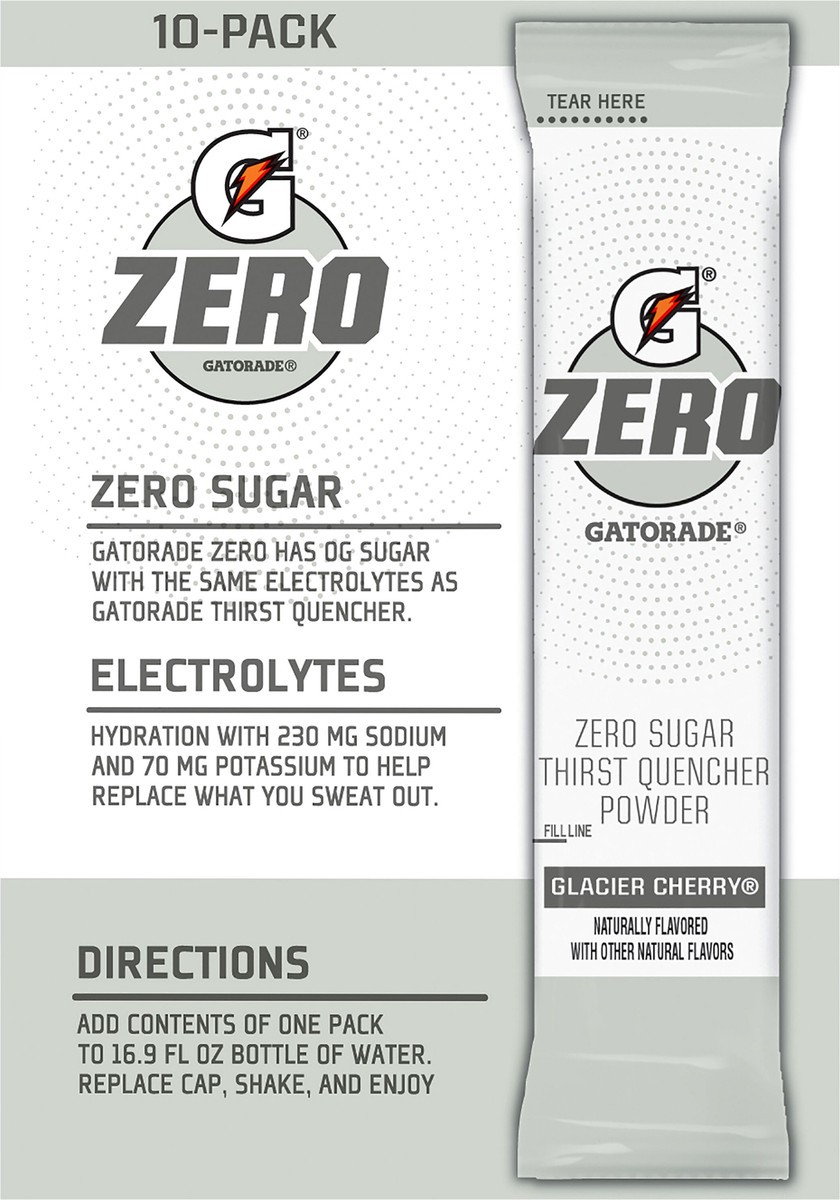 slide 3 of 6, Gatorade Zero Sugar Glacier Cherry Thirst Quencher Powder, 10 ct; 0.1 oz