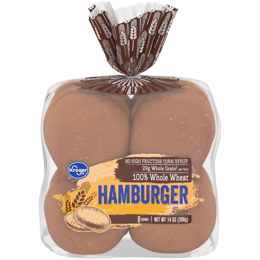 slide 1 of 4, Kroger 100% Whole Wheat Hamburger Buns, 14 oz